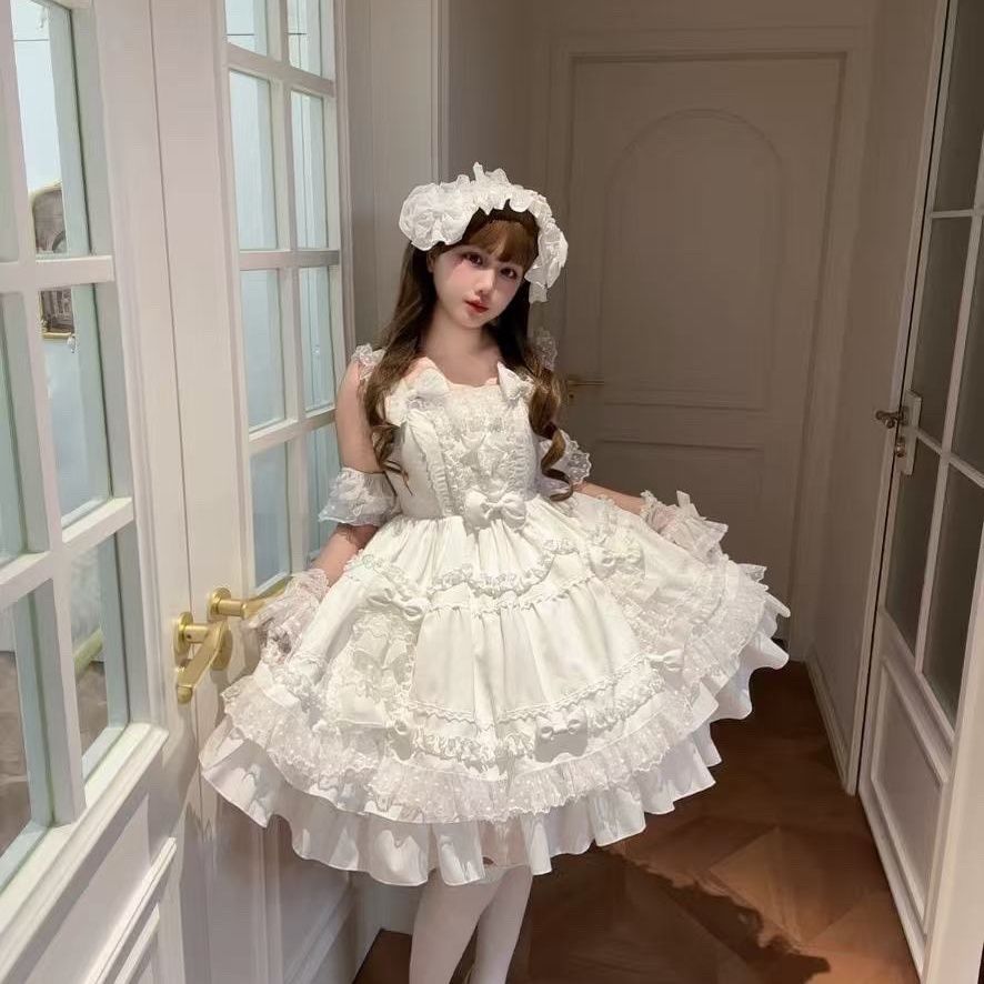 スイートロリータドレス クリームホワイト フリルレース プリ - Victorian Women'S Formal Wear のレビューと価格